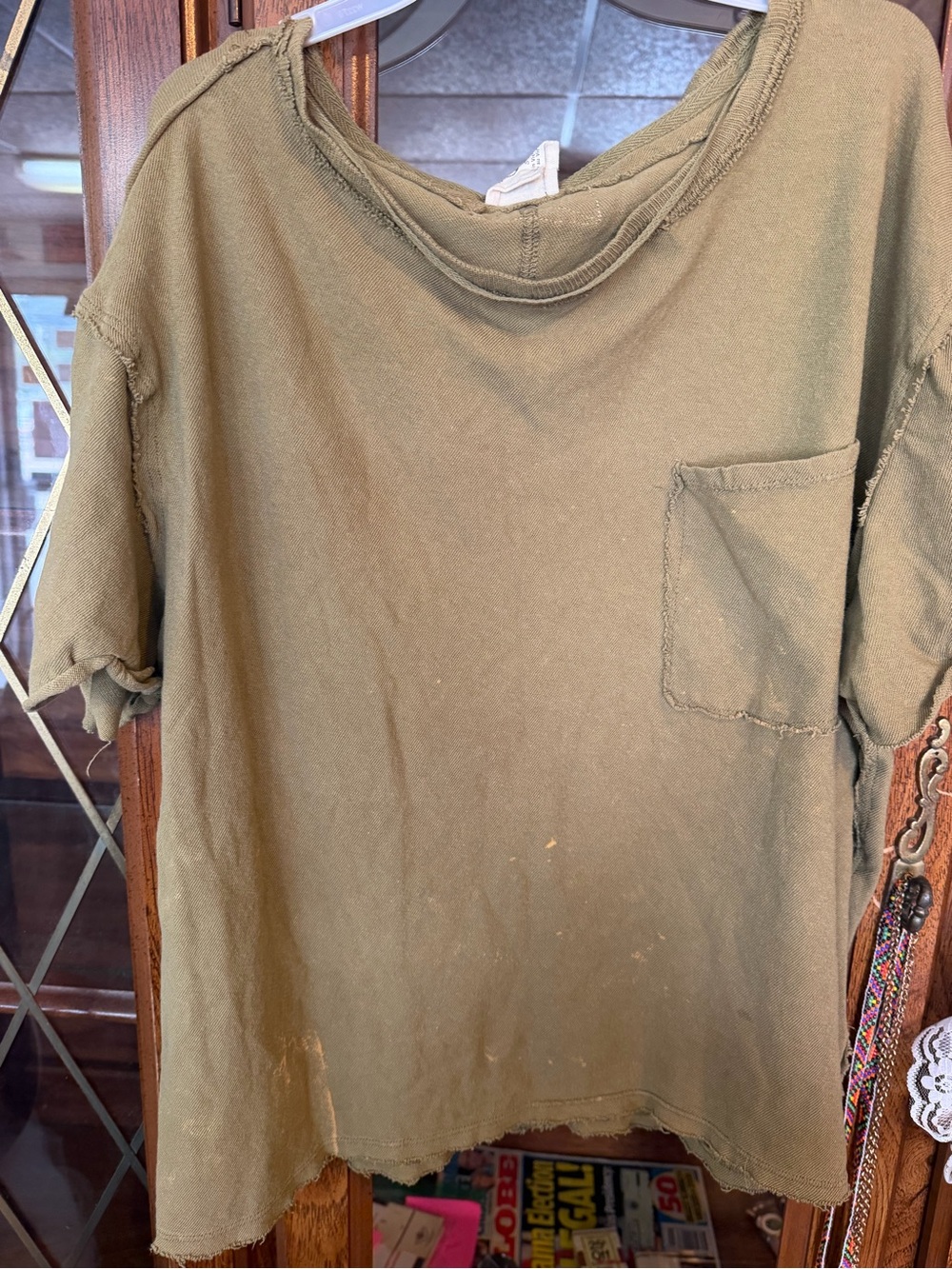 We The Free by Free People olive-green distressed shirt in women’s size Small